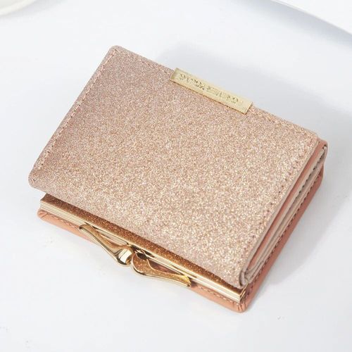 Portefeuille en cuir brillant pour femme,sac court décontracté,clip en cuir,bouton en métal,nouvelle mode 2024