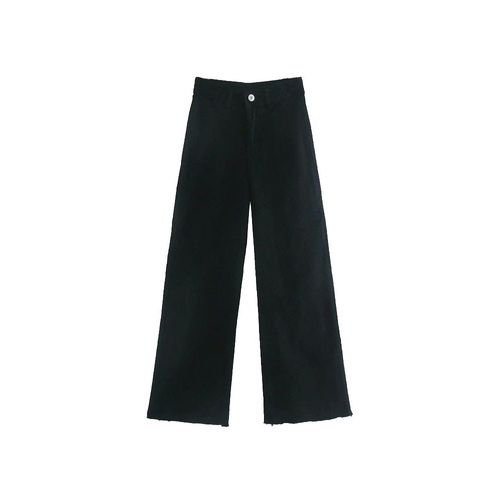 Traf-Jean Droit À Franges Effilochées Pour Femme,Poches,Vintage,Taille Haute,Fermeture Éclair,Braguette,Denim,Rinçage,Fjmujer