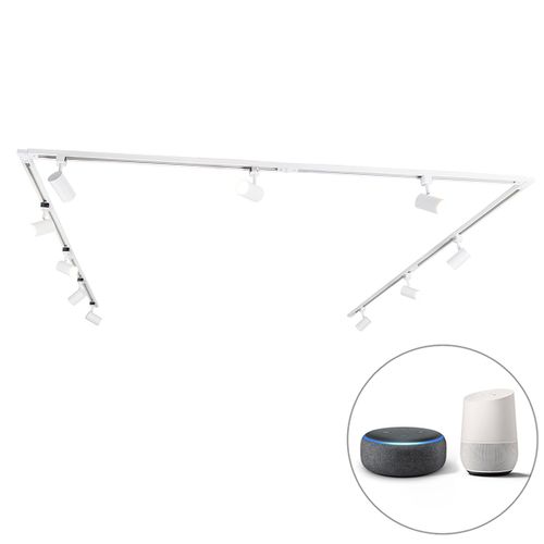 Qazqa Moderne Smart Railsysteem 10 Plafonnier Spots 1-Fase Wit Incl. Wifi Gu10 - Jeana Acier Blanc Oblongue / Luminaire / Lumiere / Éclairage / Intérieur / Salon / Cuisine Gu10 Max. 10 X 4.9...