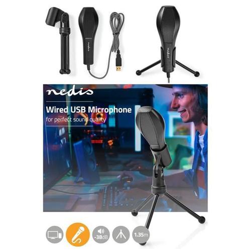 Microphone filaire Streaming omnidirectionnel Tripod USB Mac OS X et PC pour réunions entretiens podcasts YouTube Gaming