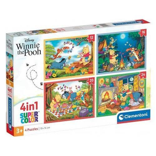 Coffret 4 Puzzles Winnie L'ourson 12 - 16 - 20 - 24 Pieces Dans La Foret Et Au Coin Du Feu Set Puzzle Enfant + 1 Carte Tigre