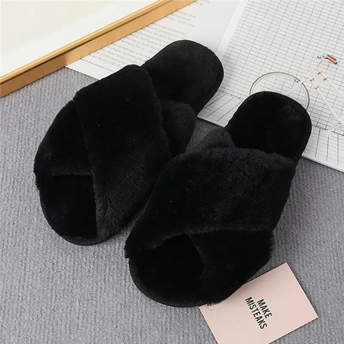 Chaussures Pantoufles Croisées En Fourrure Moelleuse Pour Femmestoboggans Pour La Maisonplateforme Intérieuretongs De Sol Plateschaussures Pour Dameshivermode