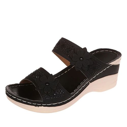Chaussures Sandales Romaines Rétro Semelles Compensées En Pu Pour Femmechaussures Décontractées Fleurspantoufles Plateformegrande Tailleété