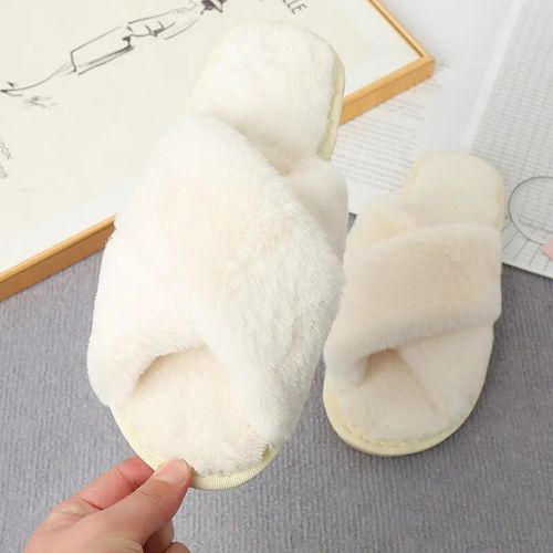 Chaussures Pantoufles De Maison En Fourrure Pour Femmestongs Croisées Moelleusestoboggans Pour La Maisonchaussures Plates D'intérieurchaussures De Sol Pour Damesdesignhiver