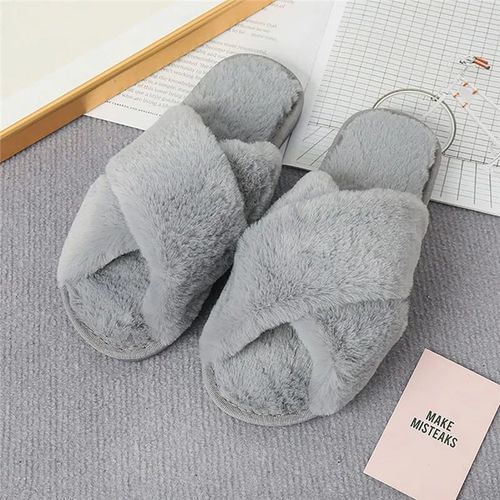 Chaussures Pantoufles De Maison En Fourrure Pour Femmestongs Croisées Moelleusestoboggans Pour La Maisonchaussures Plates D'intérieurchaussures De Sol Pour Damesdesignhiver
