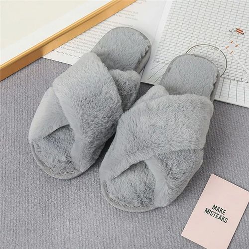 Chaussures Pantoufles De Maison En Fourrure Pour Femmestongs Croisées Moelleusestoboggans Pour La Maisonchaussures Plates D'intérieurchaussures De Sol Pour Damesdesignhiver