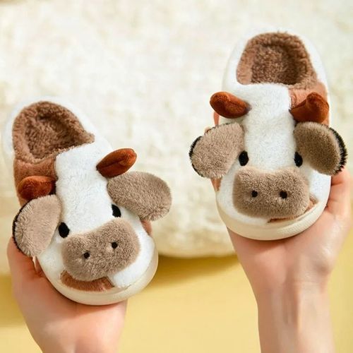 Chaussures Pantoufles De Vache Mignonnes Pour Femmeschaussures D'intérieurpantoufles En Peluche Chaudestoboggans Plateforme Pour La Maisonchaussures Kawaii Pour Coupleshiver