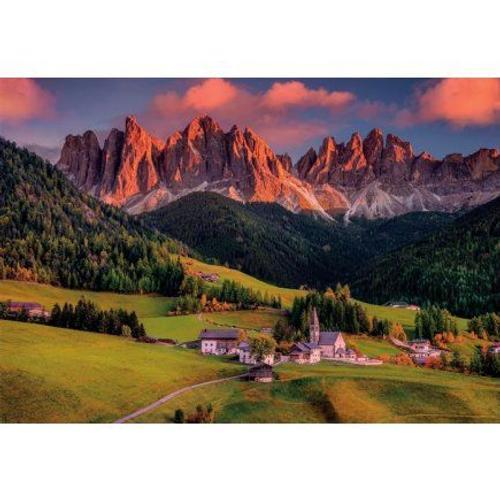 Puzzle Adulte Vues Des Dolomites - Village Funes - Montagne - 1000 Pieces - Set Puzzle Paysage Italie + 1 Carte Tigre