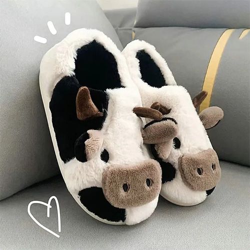 Chaussures Pantoufles De Vache Mignonnes Pour Femmeschaussures D'intérieurpantoufles En Peluche Chaudestoboggans Plateforme Pour La Maisonchaussures Kawaii Pour Coupleshiver