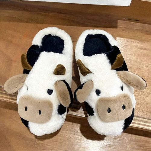 Chaussures Pantoufles De Vache Mignonnes Pour Femmeschaussures D'intérieurpantoufles En Peluche Chaudestoboggans Plateforme Pour La Maisonchaussures Kawaii Pour Coupleshiver