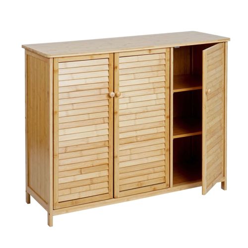Sideboard Hwc-B18, Armoire Commode Highboard, 3 Portes Bambou 81x97x34cm