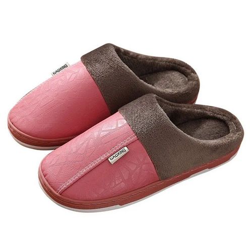 Chaussures Chaussons D'intérieur En Cuir Imperméables Pour Femmes Et Hommesfourrure Chaudechaussures Plates Pour Coupleschaussures En Coton Pour Dameshiver