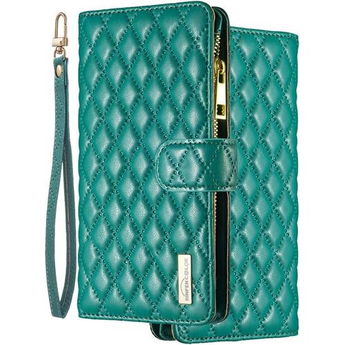 Housse Coque Pour Oppo A16 Etui Cuir De Ceinture Portefeuille À Glissière Avec 9 Fentes Cartes Et Rabat Protecteur Silicone Souple Étuis Housse Pour Oppo A16, Vert