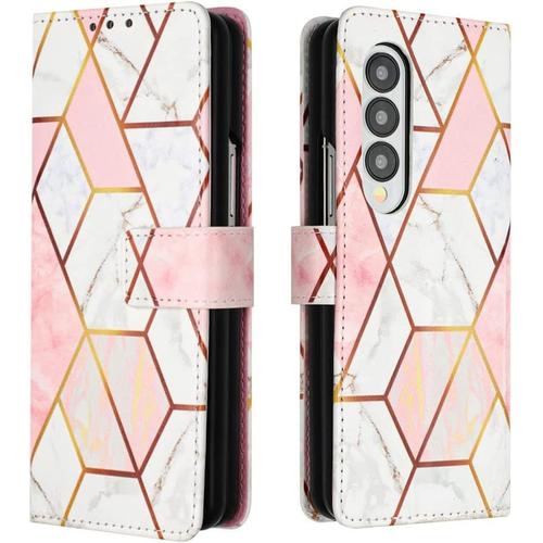 Housse Coque Pour Samsung Galaxy Z Fold4 Etui Pliable Housse Pour Galaxy Z Fold 4 Coque Cuir À Rabat [Marbre Motif] Avec Béquille Anti-Collision Silicone Ceinture Étui Pour Samsung Z Fold4, T2