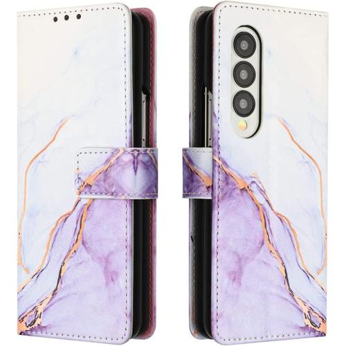 Housse Coque Pour Samsung Galaxy Z Fold4 Etui Pliable Housse Pour Galaxy Z Fold 4 Coque Cuir À Rabat [Marbre Motif] Avec Béquille Anti-Collision Silicone Ceinture Étui Pour Samsung Z Fold4, T6