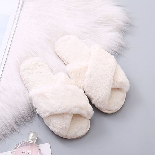 Chaussures Pantoufles D'hiver En Fausse Fourrure Pour Femmechaussures De Maison Chaudes La Modeplates Enfiler