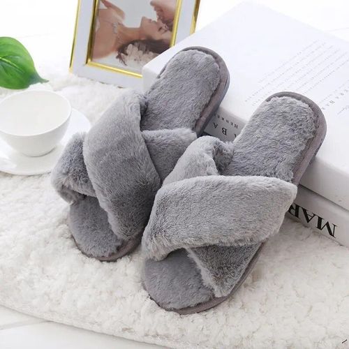 Chaussures Pantoufles D'hiver En Fausse Fourrure Pour Femmechaussures De Maison Chaudes La Modeplates Enfiler
