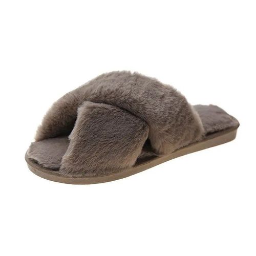 Chaussures Pantoufles D'hiver En Fausse Fourrure Pour Femmechaussures De Maison Chaudes La Modeplates Enfiler