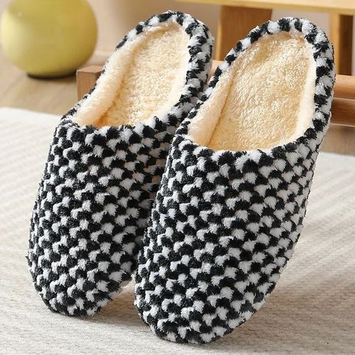 Chaussures Chaussons D'intérieur En Peluche Pour Femmesfourrure Chaudechaussures Plateforme Optiquemotif En Latexsemelle Souplecotonmodehiver