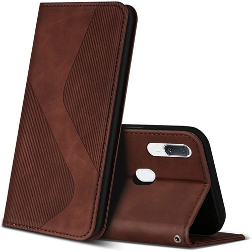 Coque Pour Samsung Galaxy A20e, Premium Etui Housse En Cuir De Protection Avec [Emplacements Cartes] [Magnetique], Clapet Folio Portefeuille Pour Samsung Galaxy A20e (Marron)