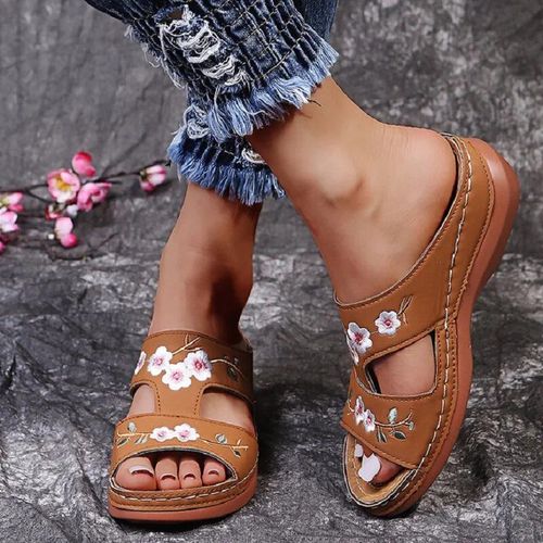 Chaussures Sandales D'été Fleurs Pour Femmeschaussures Peep Parker Confortablespantoufles Rétro