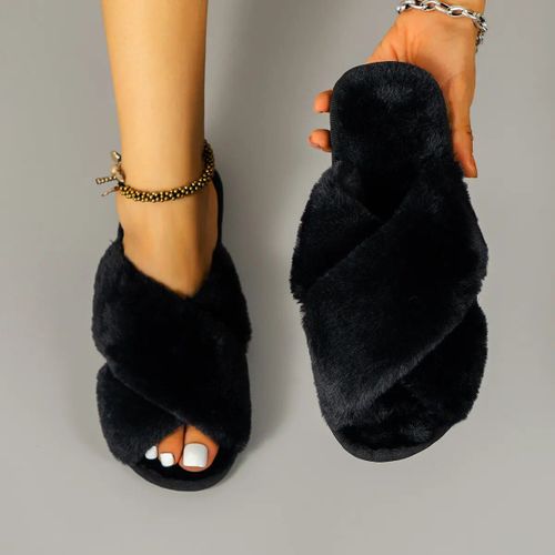 Chaussures Pantoufles En Fourrure Douce Et Moelleuse Pour Femmestongs Chaudes Pour La Maisontoboggans Pour La Maisonchaussures De Sol D'intérieur Plateshiver