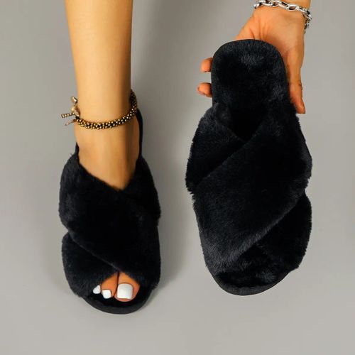 Chaussures Pantoufles En Fourrure Douce Et Moelleuse Pour Femmestongs Chaudes Pour La Maisontoboggans Pour La Maisonchaussures De Sol D'intérieur Plateshiver