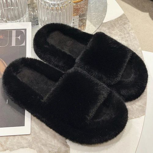 Pantoufles En Fausse Fourrure De Renard Group Pour Femme,Peluche Douce Et Chaude,Chaussures D'hiver Pour La Maison,La Chambre À Coucher,En Coton - 42
