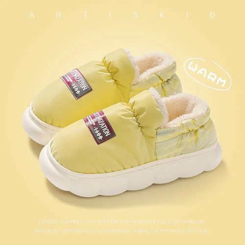 Chaussures Pantoufles D'hiver En Coton Antiald Pour Femmesvêtements D'extérieur Chauds Et En Peluche Avec Tissu Imperméable Sur Le Dessus