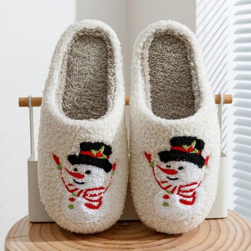 Chaussures Chaussons De Noël Mignons Pour Femmesbonhomme De Neige D'hivermaisoncotonchaudplatà Enfilerjoyeux Noëlchambre Coucherchaussures Confortablesfête