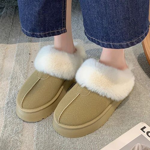 Chaussures Pantoufles Plates Plateforme En Fourrure Pour Femmemules Chaudes En Peluchenouvelle Mode Hiver Chaussures De Maison En Cotonbottes Slingbacktongs