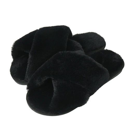 Chaussures Pantoufles Fourrées Croisées Pour Femmesdesignchaussures D'intérieur Platestongs Pour Dameshiver