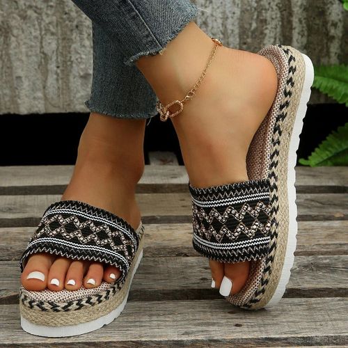Chaussures Pantoufles Tissées Plateforme Pour Femmechaussures D'étésandales De Plage Décontractées Talonsbohèmeespadrilles Faites La Main