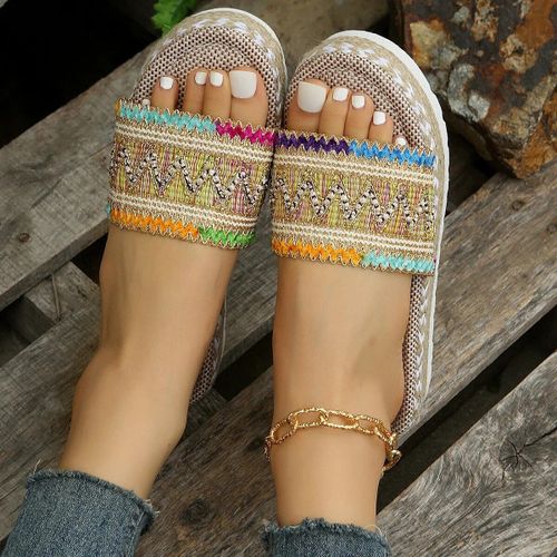 Chaussures Pantoufles Tissées Plateforme Pour Femmechaussures D'étésandales De Plage Décontractées Talonsbohèmeespadrilles Faites La Main