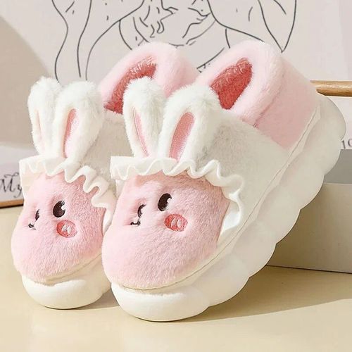 Chaussures Pantoufles De Lapin Moelleuses Pour Femmeschaussures En Peluche Chaudesoreille De Lapin Mignonneplatintérieurmaisonfourrurefemmehiver