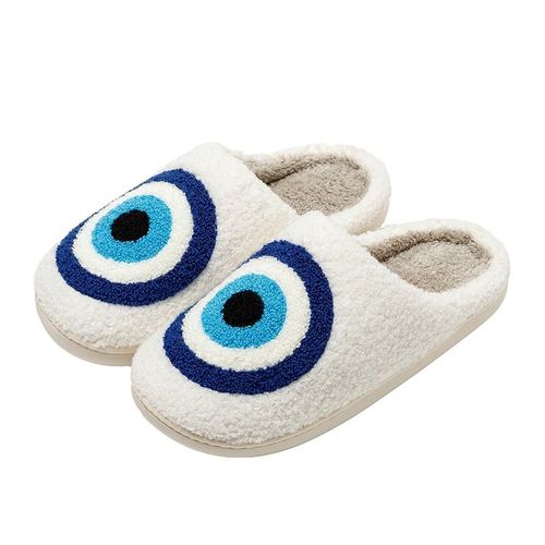 Pantoufles Brodées Bleues Evil Eyes Pour Hommes Et Femmes,Chaussures À Motifs À La Mode,Chaussures Chaudes Pour La Maison,Housses De Sécurité,Haute Qualité