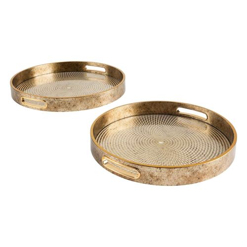 Lot De 2 Plateaux En Verre Et Résine - Doré