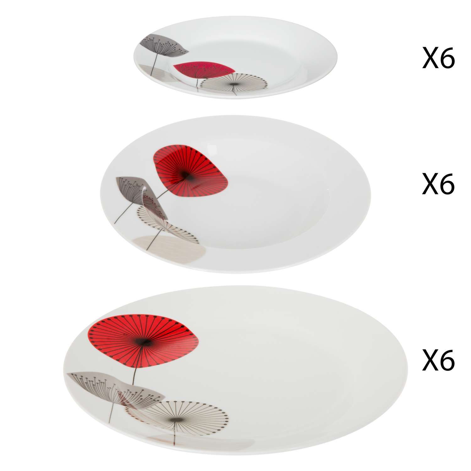 Service Vaisselle 18 Pièces Oscara - Blanc Et Rouge