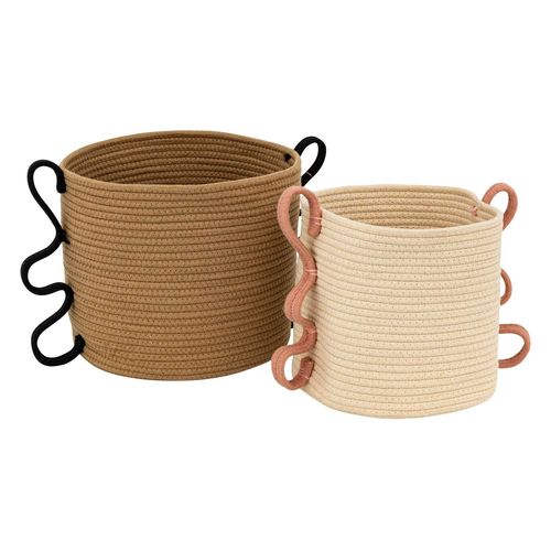 Ensemble De 2 Paniers En Coton Et Polyester - Beige Et Marron
