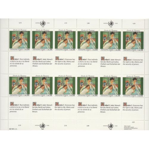 Nations Unies Timbres Déclaration Des Droits De L' Homme Article 3
