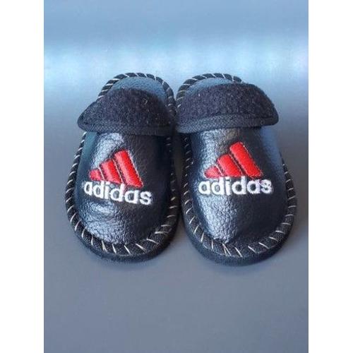 Adidas Chaussons Mules Pantoufle Noir Et Rouge En Cuir Intérieur En Laine 24 Eu / 7.5 Us / 15 Cm Bébé Et Enfants