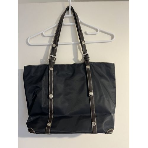 Gd sac Pourchet bleu marine cuir et toile