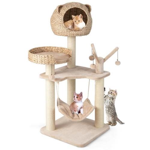 Costway Arbre À Chat 121 Cm À 5 Niveaux Avec Boules Et Hamac Suspendues Centre D'activités Pour Chats Avec Niche Et Poteaux En Sisal