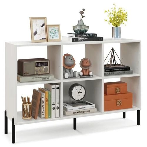 Bibliothèque Ouverte À 6 Cubes Costway, Meuble De Rangement À 3 Niveaux, 5 Pieds, Étagères Réglables, Patins Antidérapants, Blanc