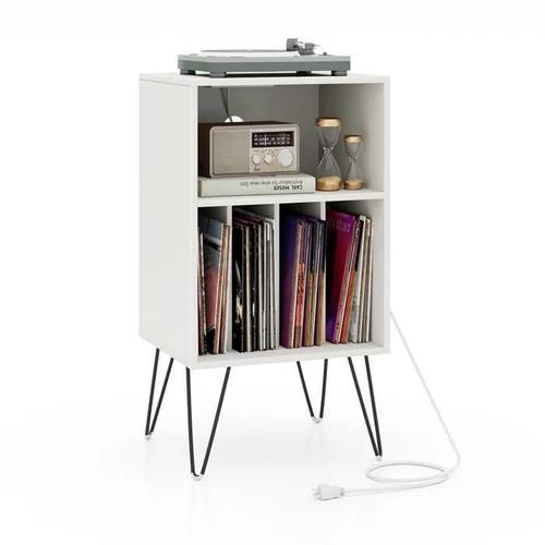 Costway Armoire À Disques Avec 5 Compartiments Ouverts, Port Usb & Port Type-C, Pieds En Métal, Style Industriel, 48x40x88cm, Blanc