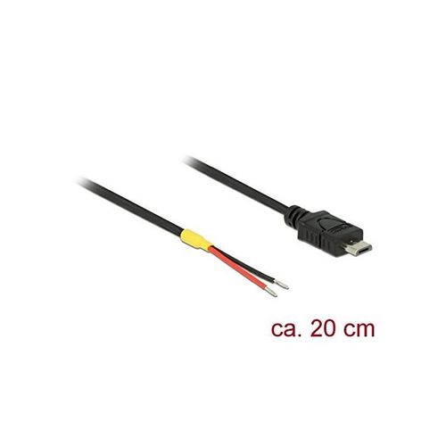 Delock Câble USB Micro-B mâle -> 2 x Câble alimentation perdu 20 cm noir rouge