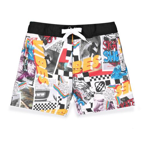 Boardshort Court Garçon Avec Ceinture Demi-Élastiquée Sur