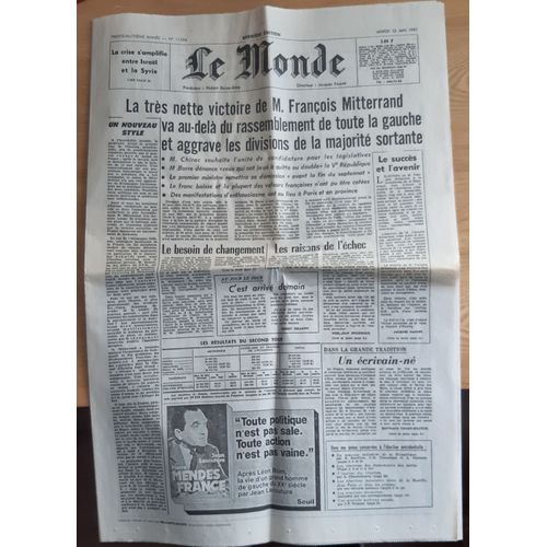 Journal Le Monde Du 12 Mai 1981 - Election De François Mitterrand