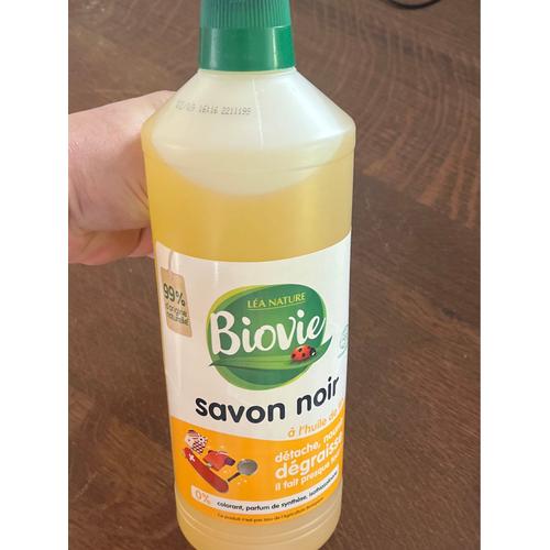 Bio vie, savon noir à huile de lin détache nourrit des graisses, 0 % de colorant 99 % d’origine naturelle, 1 l