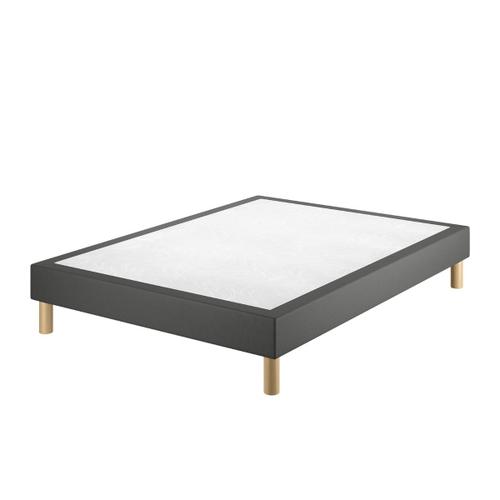 Le Roi Du Matelas - Sommier Calla Deco Noir - 180x200 Cm - Cadre Bois Massif Recouvert De Tissu - Lattes Sapin Blanc Du Nord - Soutien Ferme